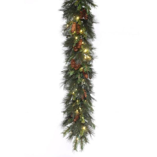 LED 9' Mixed Fir Garland With Warm White Concaves