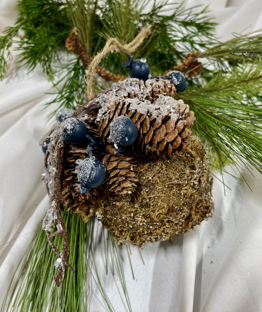 Natural Pinecone Blue/Gray Berry Ball Ornament - Set of 3