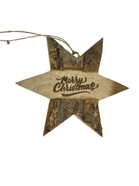 Wood Snowflake and Star Ornaments - Set of 5