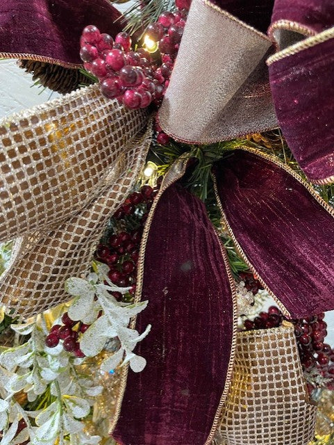 32" Custom Decorated Burgundy Wreath with Bird