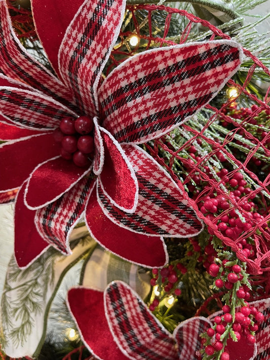 32" Custom Red Plaid Poinsettia Wreath