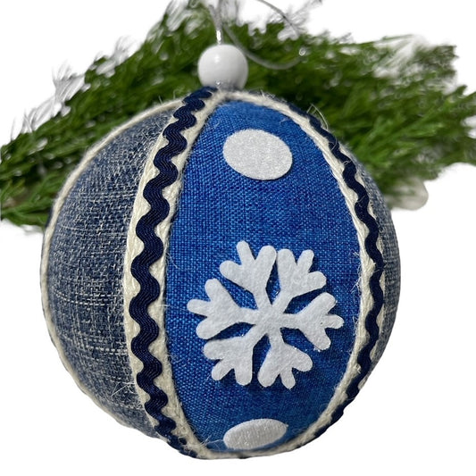 4 Blue Ball Ornaments with Rick Rack