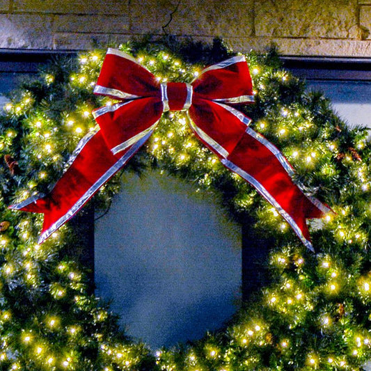 24" Bow Red Velvet Silver Trim 4-Loop