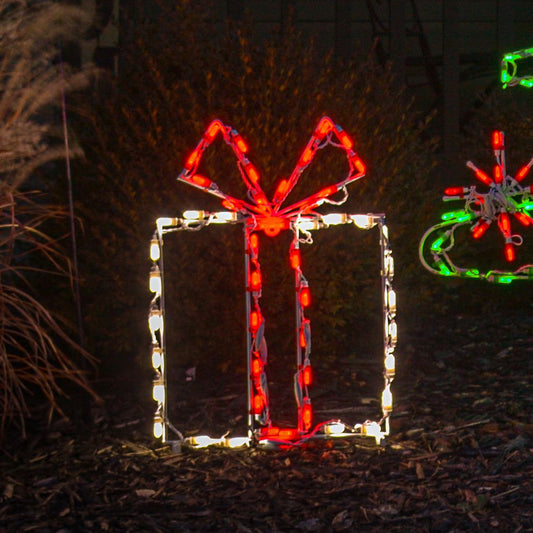 LED Gift Box - White box/Red bow