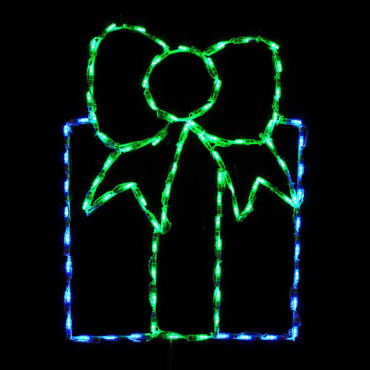 LED Gift Box - Blue with Green Bow