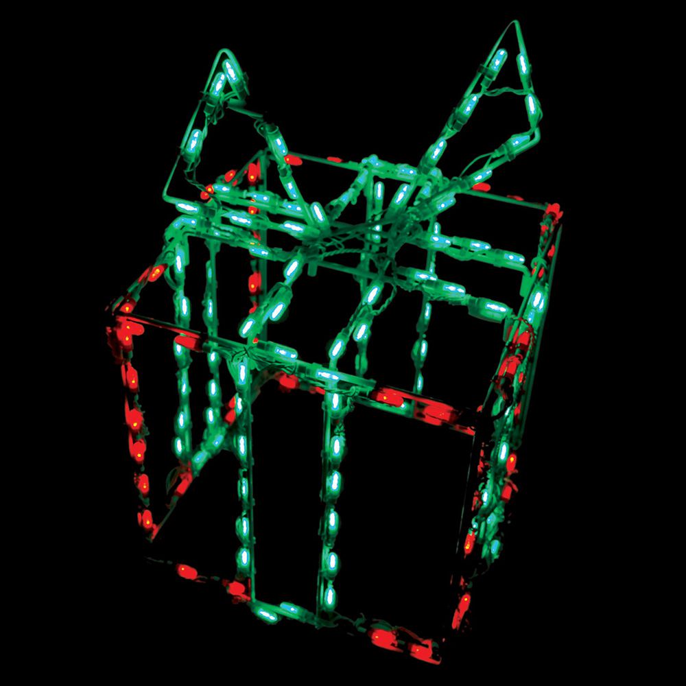 LED Gift Box 3D Red Box Green Bow