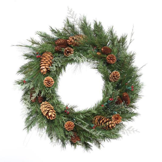 30" White Pine Wreath Battery Powered
