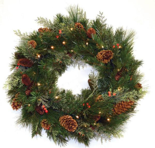 30" White Pine Wreath Warm White