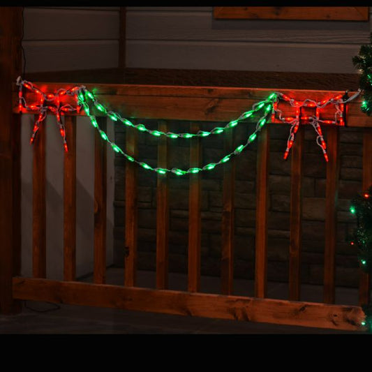 LED Bow with Garland End Piece (Red/Green)