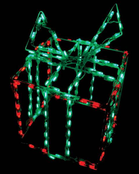 LED Gift Box 3D Red Box Green Bow