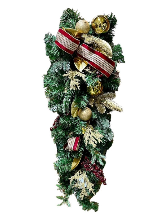 32" Christmas Decorated Teardrop Burgundy/Gold with Battery Operated Lights - Newport