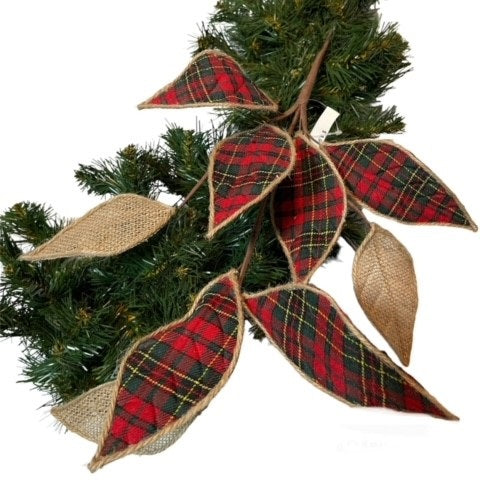 6 Plaid Burlap Leaf Picks