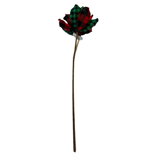 4 Buffalo Red/Green Plaid Poinsettias w/Pinecone
