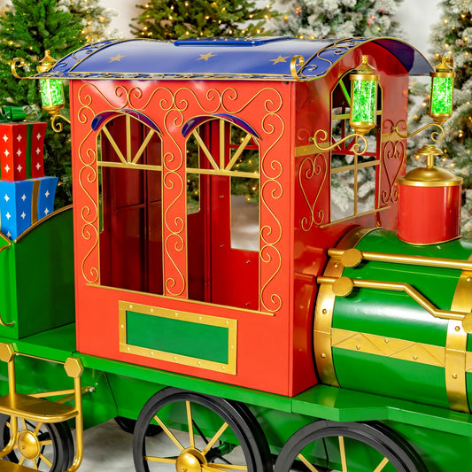 12.5ft. Large Iron Christmas Train with Cart & Lanterns