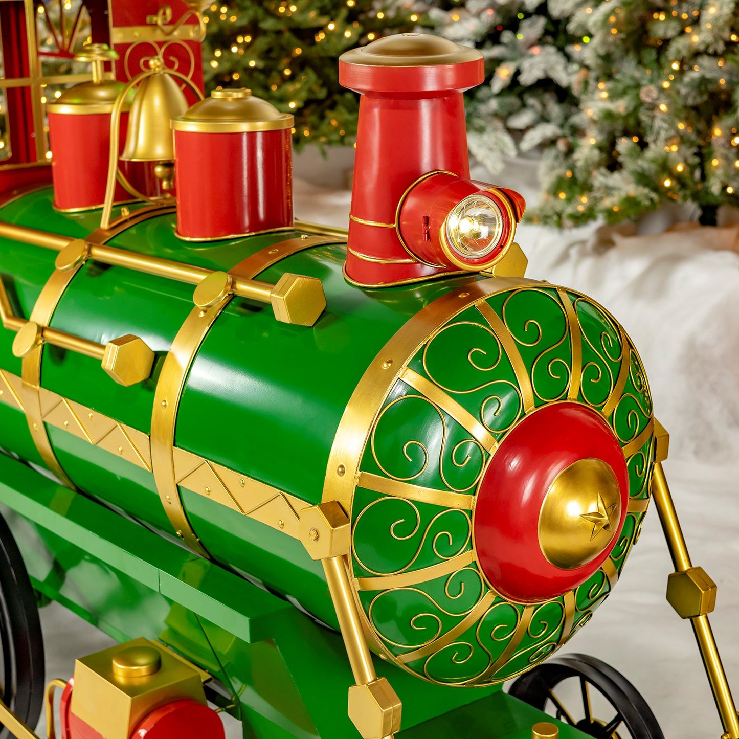 12.5ft. Large Iron Christmas Train with Cart & Lanterns