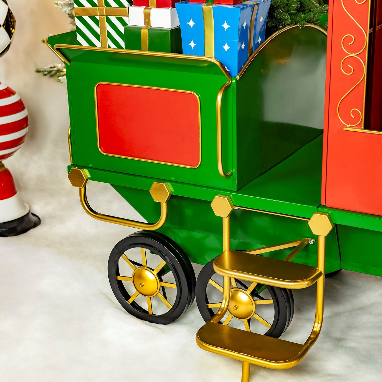 12.5ft. Large Iron Christmas Train with Cart & Lanterns