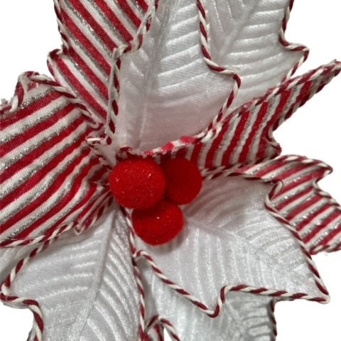 4 Red/White/Silver Pom-Pom Poinsettias