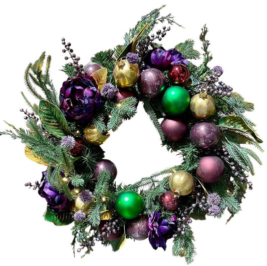 24" Christmas Decorated Wreath Regal with Battery Operated Lights