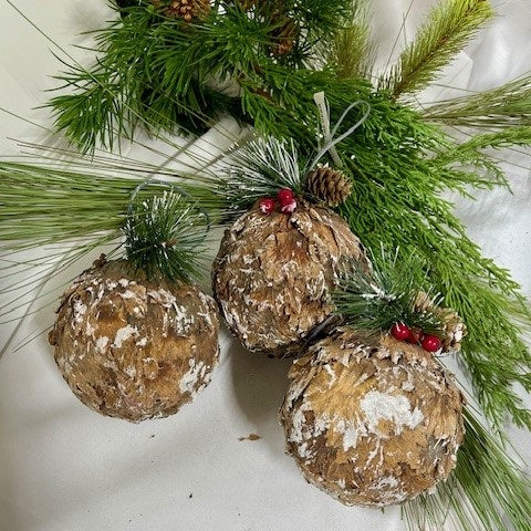 3 - 4" Rustic Ball Ornament with Greens