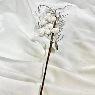 6 White Berry Pod with Gem Center Picks