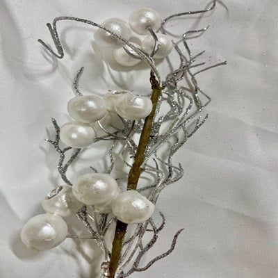 6 White Berry Pod with Gem Center Picks