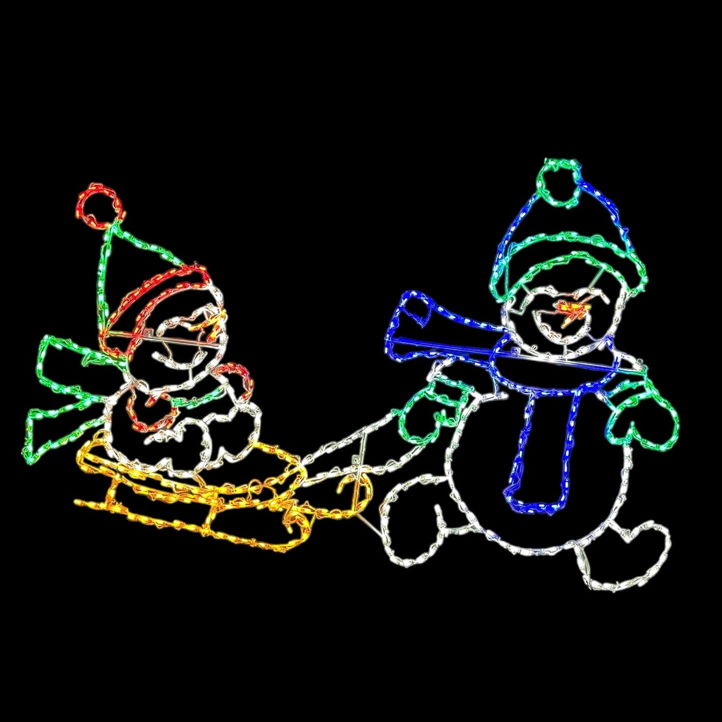 Sibling Snowmen Pulling Sleigh