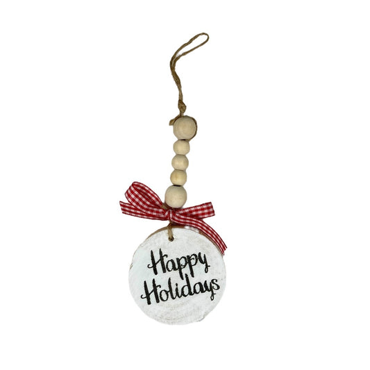 4 - 6" Wood Disk and Natural Bead Ornament