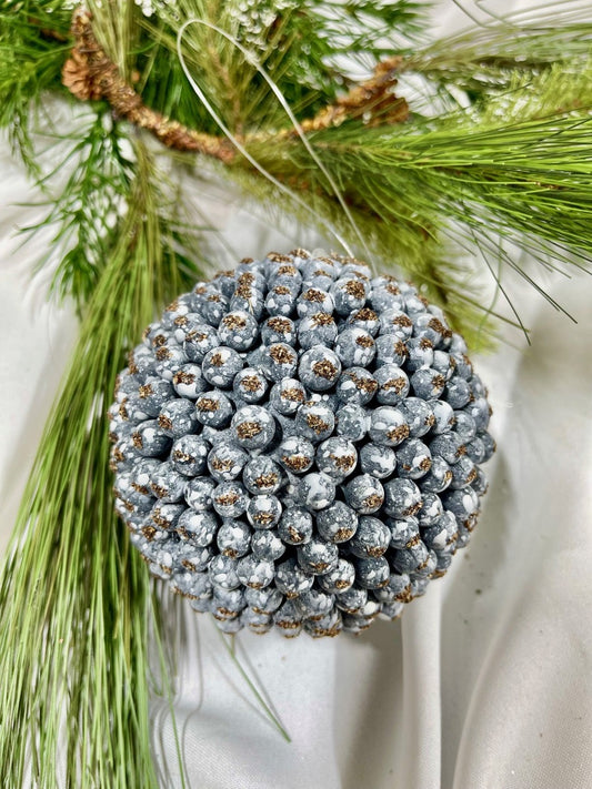 Blue/Gray Berry Ball Ornament - Set of 4