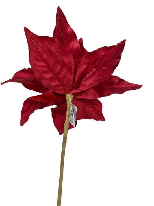 19" Red Velvet with Glitter Outline Poinsettia