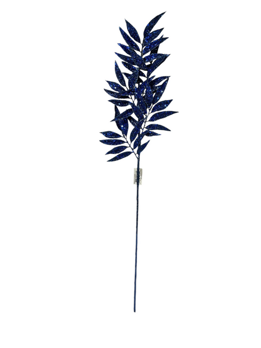 31.5" Midnight Blue Glitter Leaf Spray