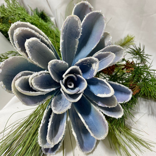 2 Blue Decorative Frosted Succulent