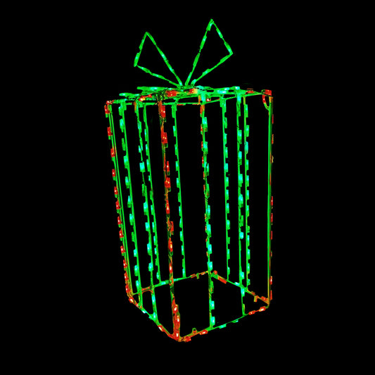 3D Gift Box 37", Red with Green Bow - Twinkle