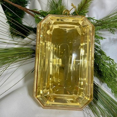 8" Acrylic Emerald Cut Jewel Ornament - Gold