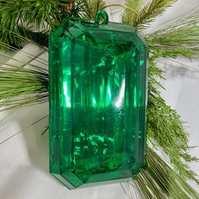 8" Acrylic Emerald Cut Jewel Ornament - Green