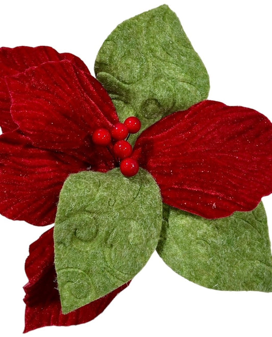 4 Green and Red Textured Poinsettia