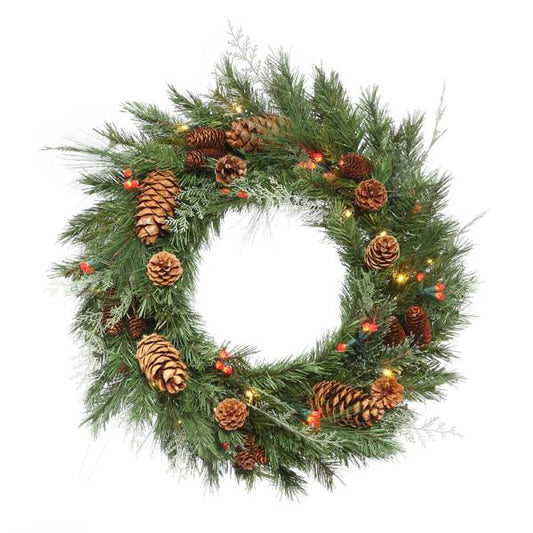 30" White Pine Wreath Battery Powered
