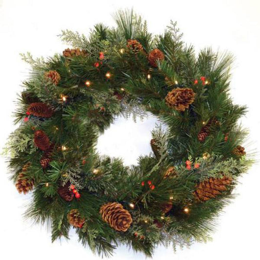 30" White Pine Wreath Warm White