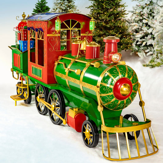 12.5ft. Large Iron Christmas Train with Cart & Lanterns