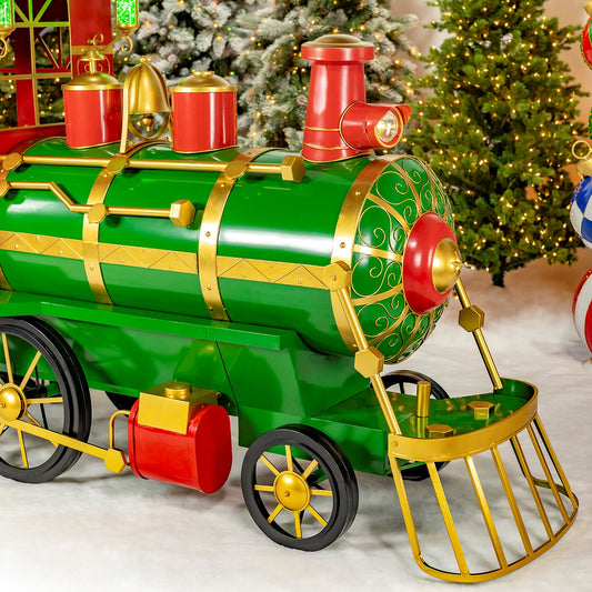 12.5ft. Large Iron Christmas Train with Cart & Lanterns