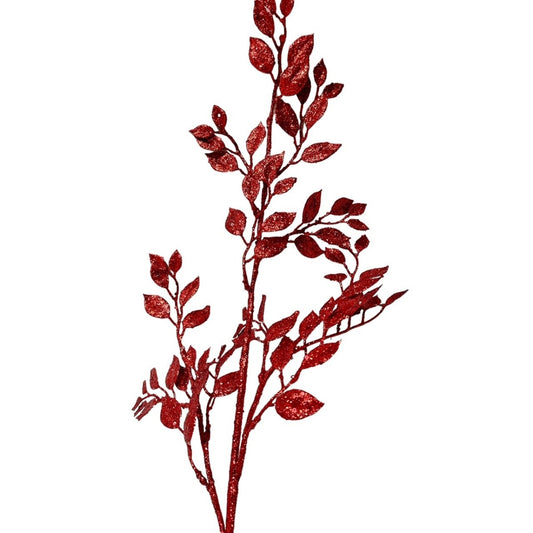 3 Red Glitter Small Leaf Spray