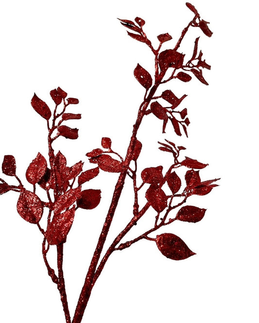3 Red Glitter Small Leaf Spray