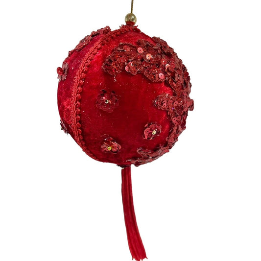 2 - Red w/Red Sequin Ball Ornaments