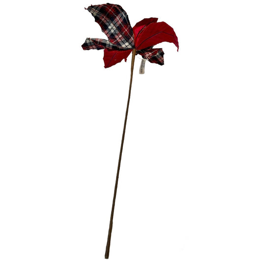 4 Red Velvet and Plaid Poinsettias