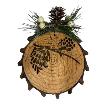 4 - 4" Wood Laser Cut Ornament - Cardinal & Greenery