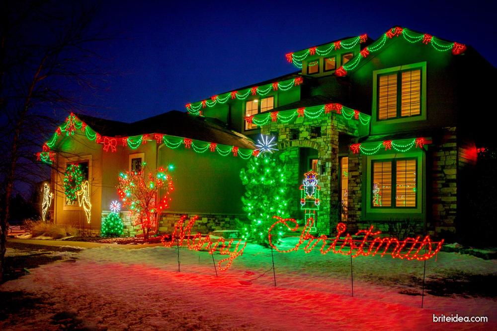 House with lots of bulk C9 LED Christmas lights in Papillion, NE