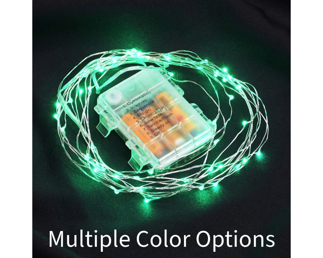 50 LED Battery Operated Lights Multi Green Wire