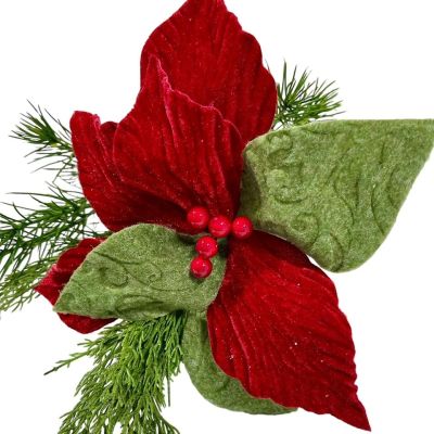 Bundle of 4: Green and Red Textured Poinsettia