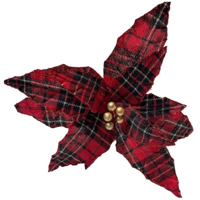 Bundle of 6: Plaid Poinsettia Pick