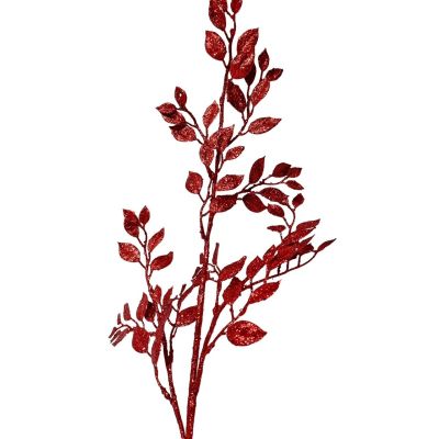 Bundle of 3: Red Glitter Small Leaf Spray