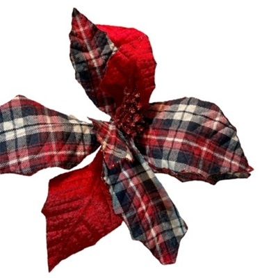 Bundle of 4: Red Velvet and Plaid Poinsettias
